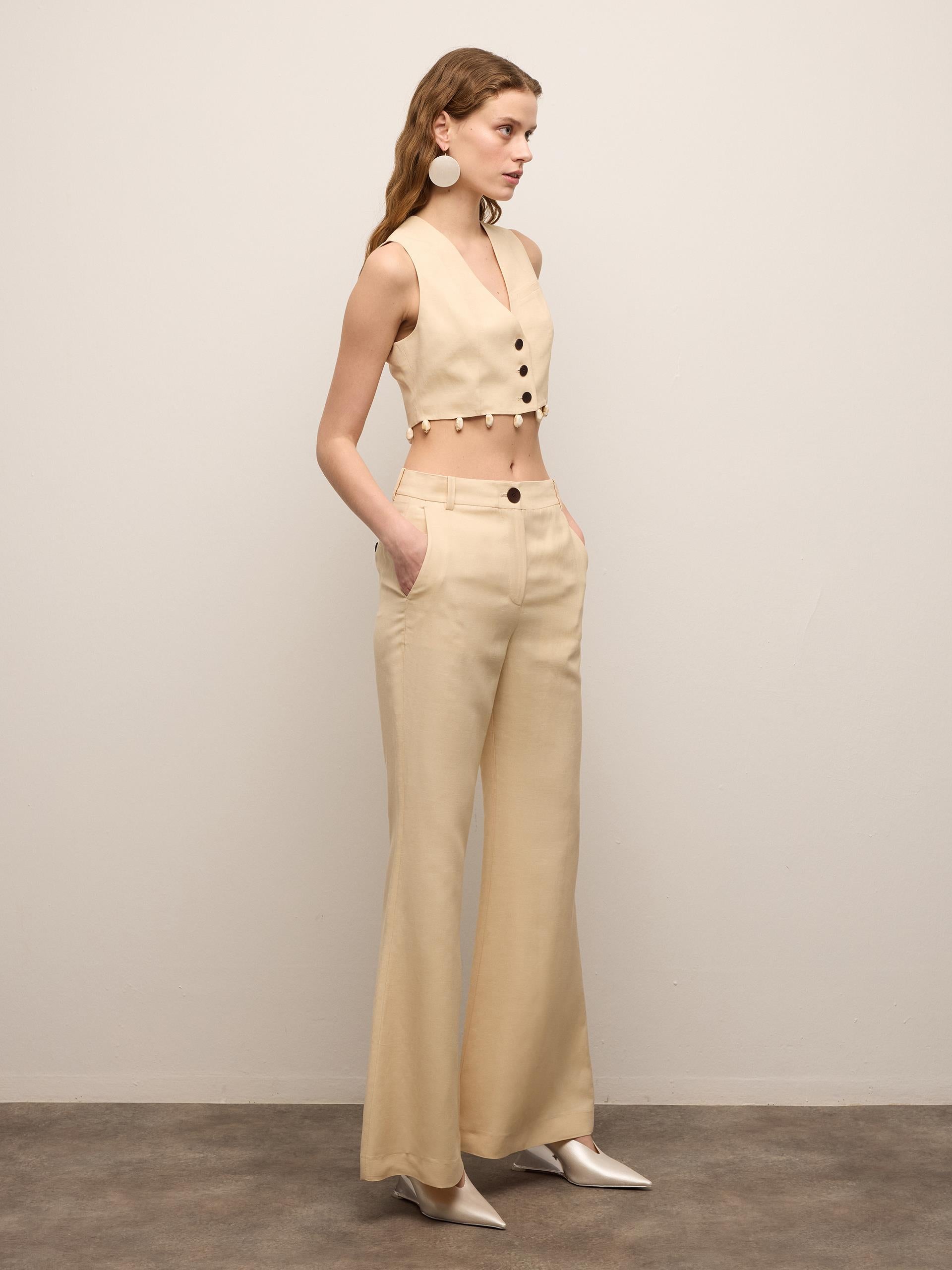 Flared Beige Trousers