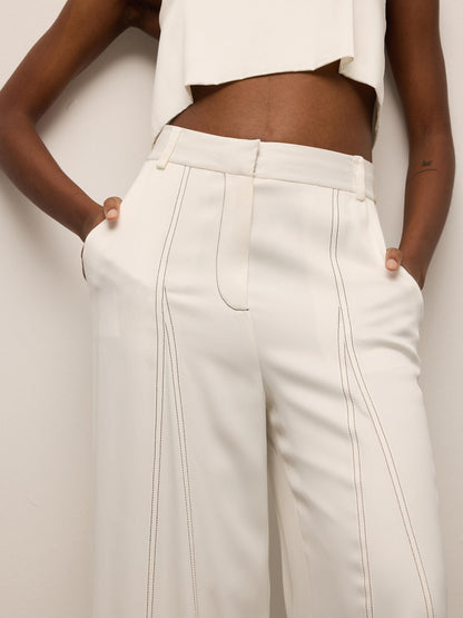Wide-Leg Trousers with Contrast Stitch Detail