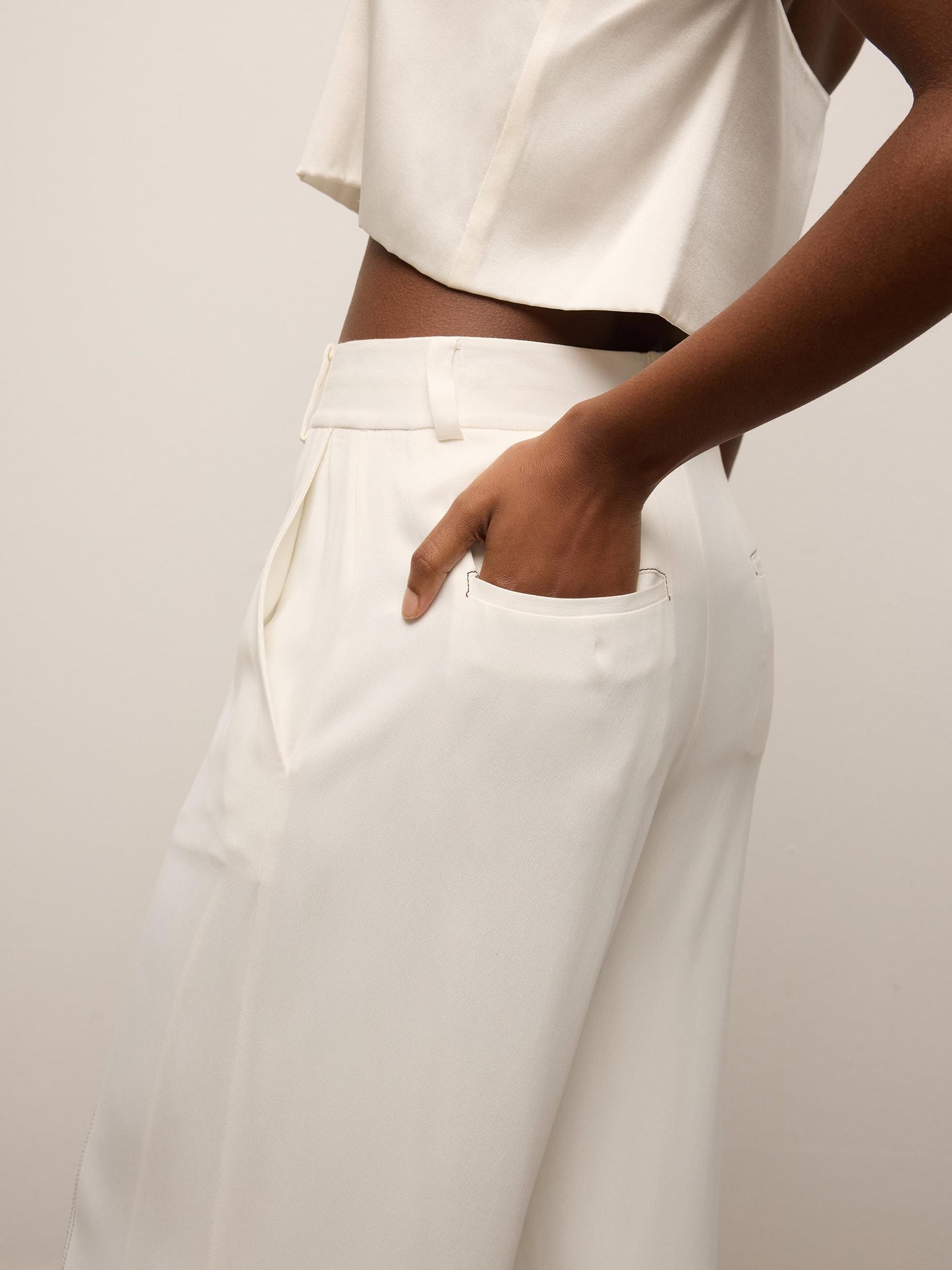 Wide-Leg Trousers with Contrast Stitch Detail