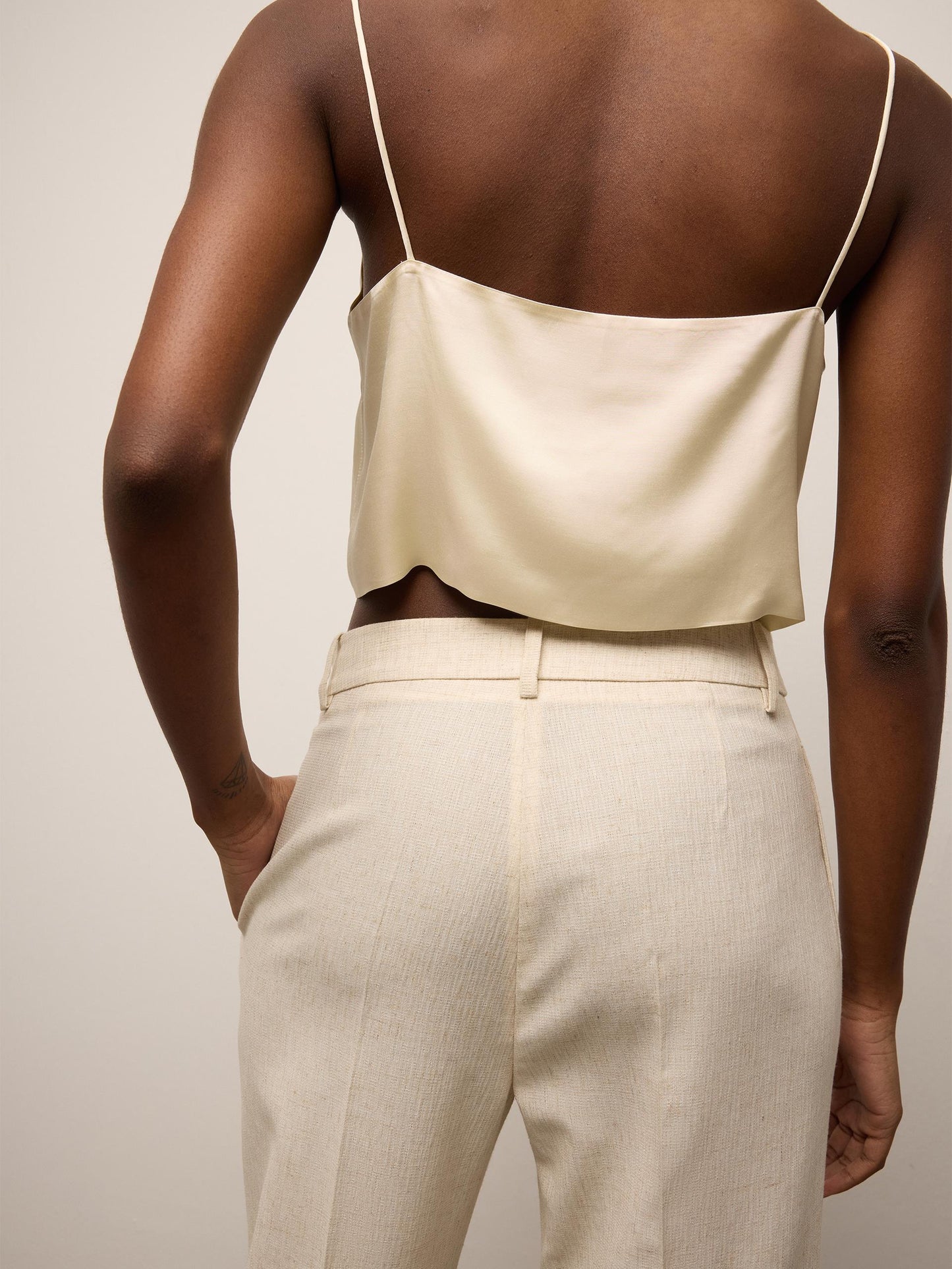 Buttoned High Waist Tapered Pants with Belt Detail