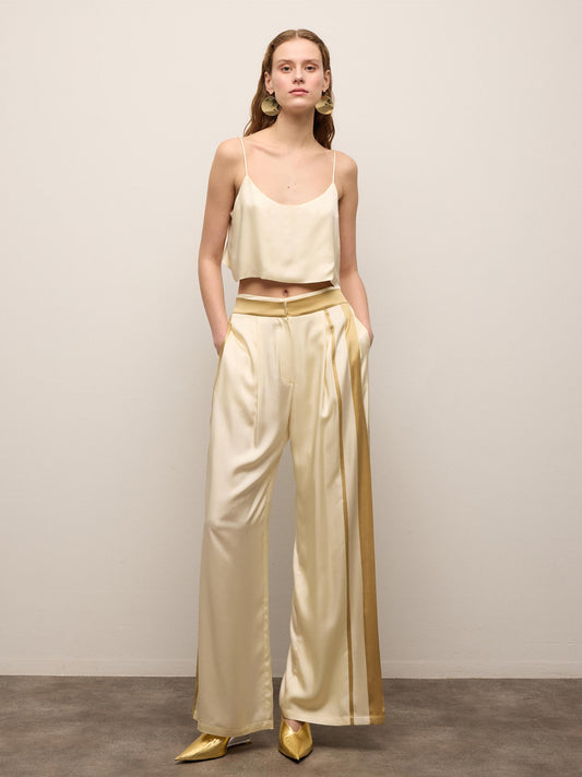 Pleated Front Pants with Contrast Piping Detail