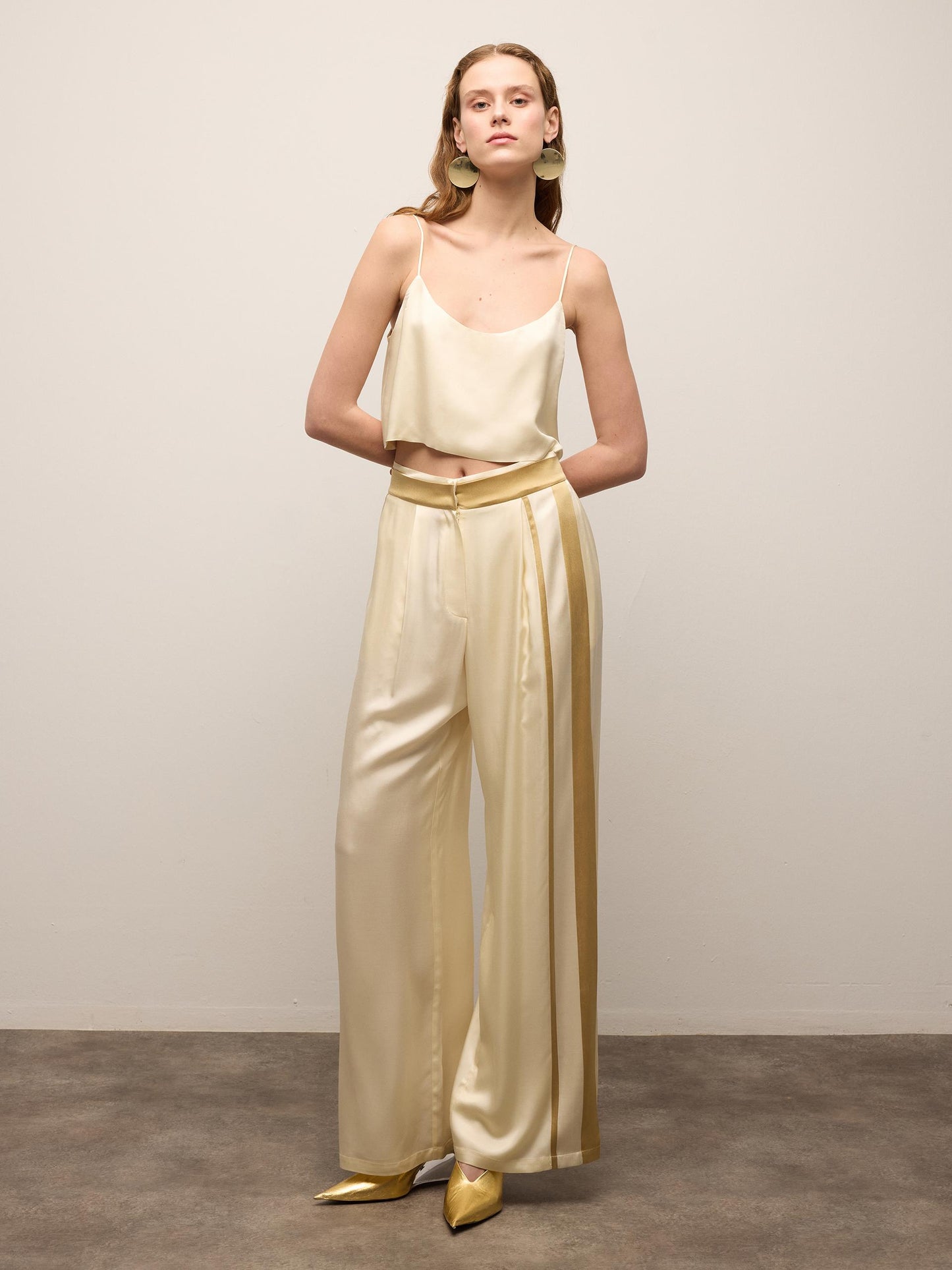 Pleated Front Pants with Contrast Piping Detail