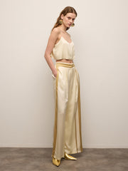 Pleated Front Pants with Contrast Piping Detail