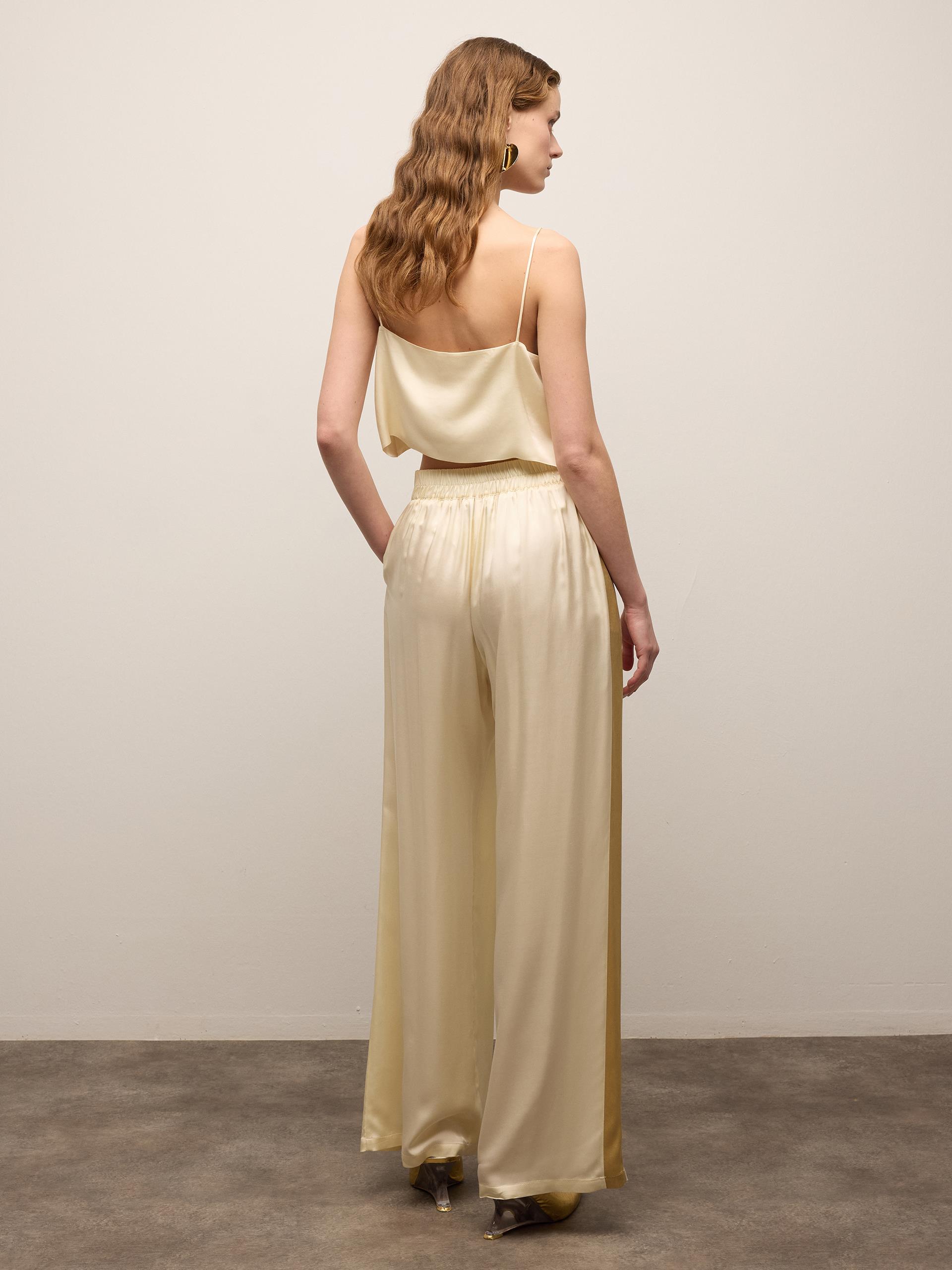 Pleated Front Pants with Contrast Piping Detail