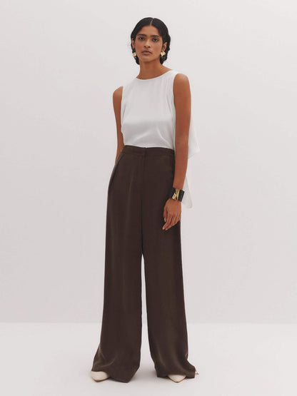 Brown Trousers with Grosgrain Ribbon Detail