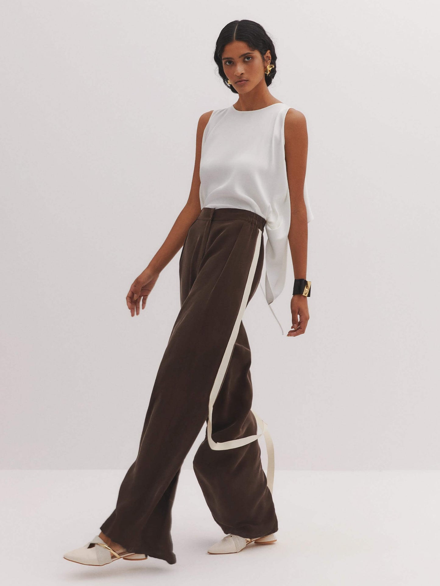 Brown Trousers with Grosgrain Ribbon Detail