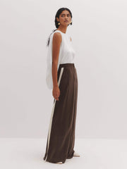 Brown Trousers with Grosgrain Ribbon Detail