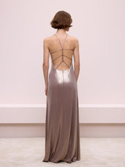 Shiny Fabric Dress with Low Back