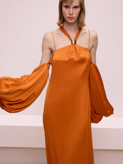 Orange Dress with Oversized Sleeves