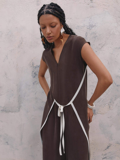 Jumpsuit with Contrast Stripe Piping Detail